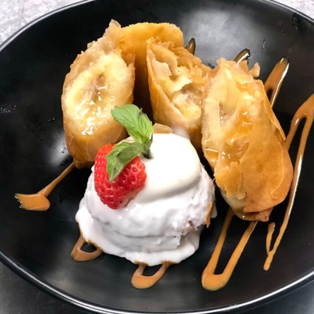 Fried Banana with Home made Coconut Ice Cream.