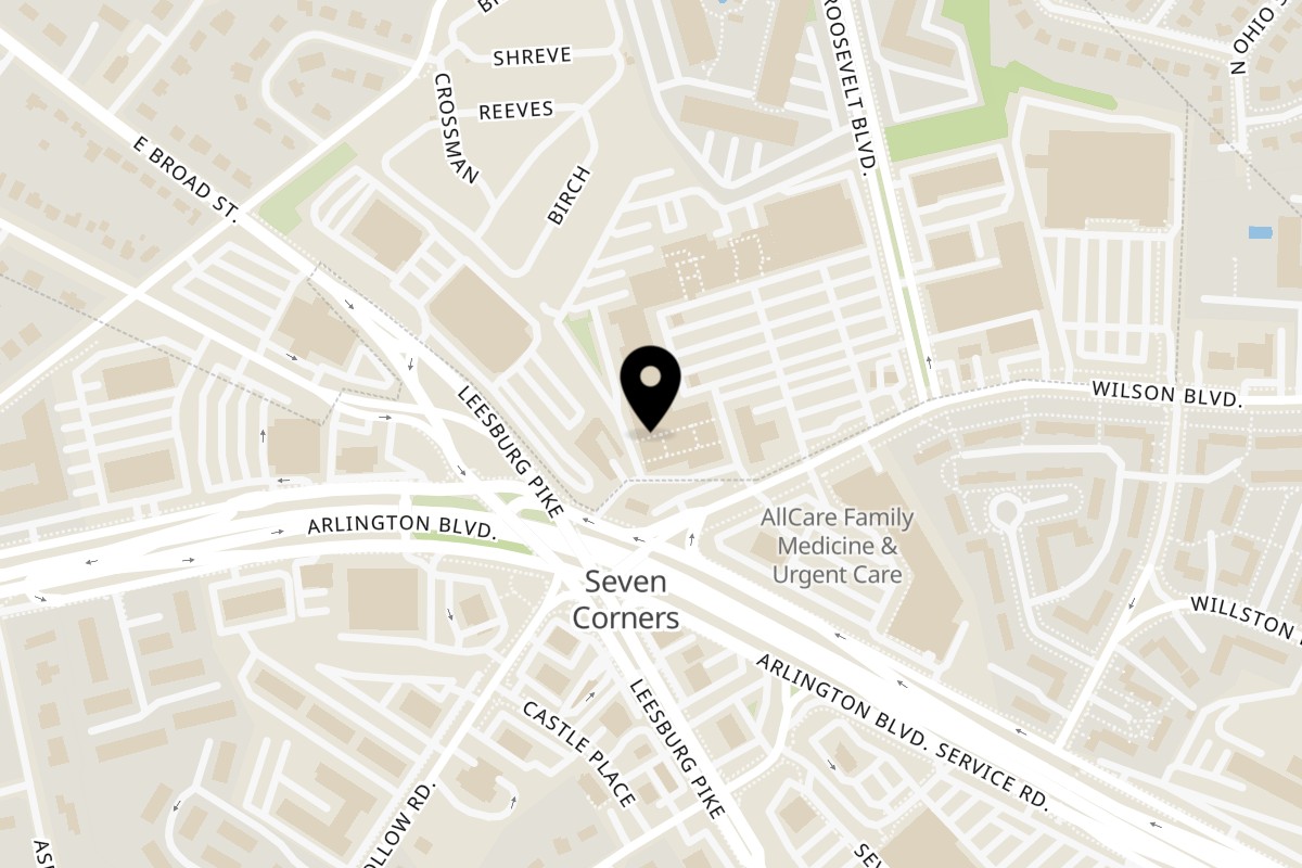 Map showing the location of Kao Sarn Thai Street Food on 6795 Wilson Blvd Unit 12 in Falls Church